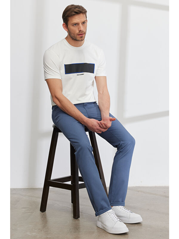 AC&Co / Altınyıldız Classics Erkek Petrol Slim Fit Dar Kesim 5 Cep Armürlü Esnek Pantolon
