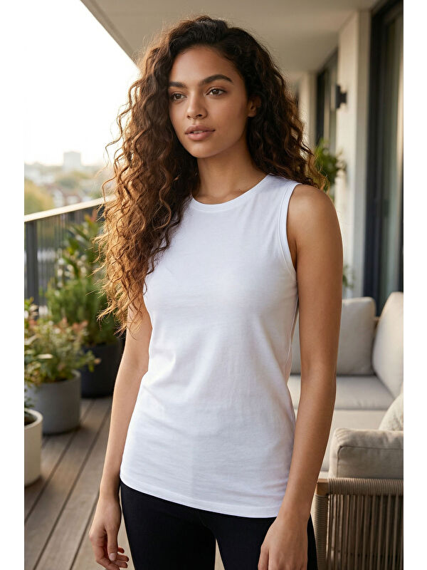 Tommylife Beyaz Slim Fit Basic O Yaka Sıfır Kol Kadın Atlet - 97313