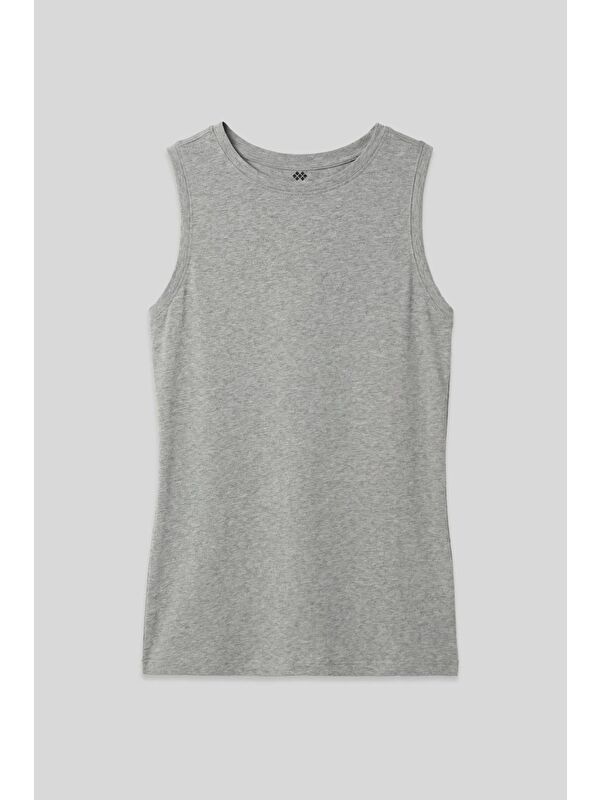 Tommylife Gri Melanj Slim Fit Basic O Yaka Sıfır Kol Kadın Atlet - 97313