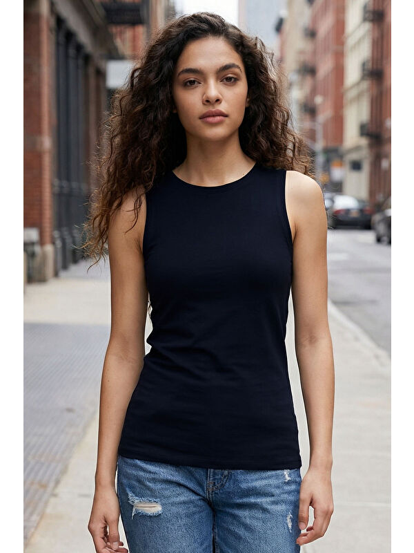 Tommylife Lacivert Slim Fit Basic O Yaka Sıfır Kol Kadın Atlet - 97313