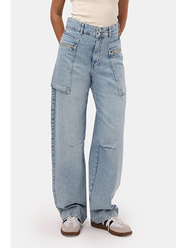 It's Basic Kadın Jean Rengi 4s6-3 Relax Kargo Fit Denim Jean