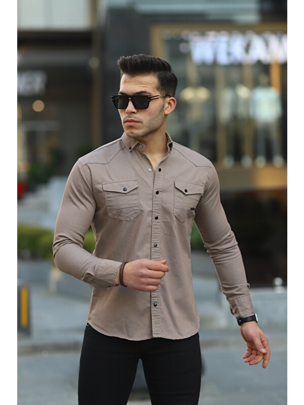 wowa company Erkek Slim Fit Çift Cepli Jean Gömlek