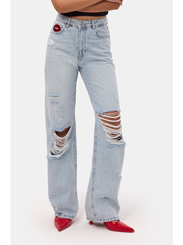 It's Basic Kadın Ice T-12s6-3 Straight Fit Özel Tasarım Denim Jean