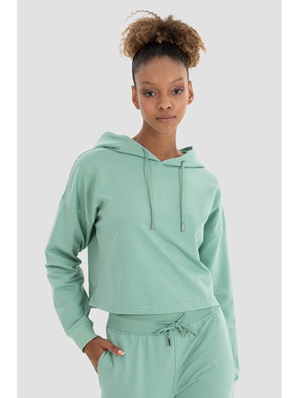 Superstacy Lisa Oversize Açık Yeşil Crop Hoodie