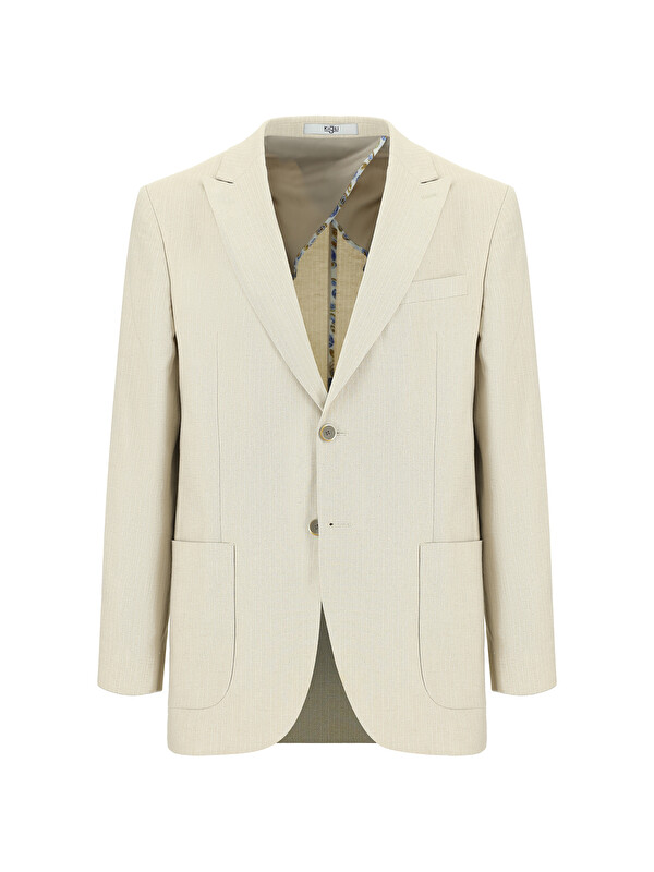 Kiğılı Rahat Kesim Çizgili Pamuklu Keten Karışımlı Blazer Ceket