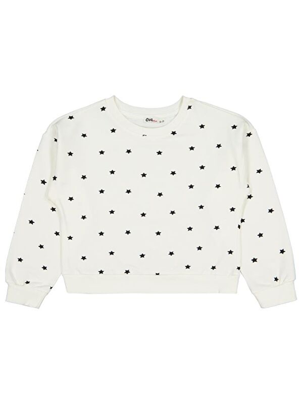 Civil Girls Yıldız Baskılı 6-9 Yaş Sweatshirt - Ekru 8-9 Yaş