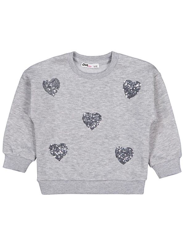 Civil Girls Pullu Kalp Nakışlı 2-5 Yaş Sweatshirt - Gri 2-3 Yaş