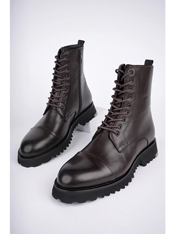 HERNANDEZ Bağcıklı Fermuarlı Hakiki Deri Kaymaz Taban Erkek Postal Bot - Görsel 3