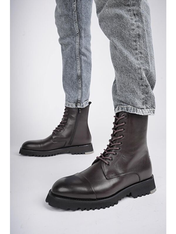 HERNANDEZ Bağcıklı Fermuarlı Hakiki Deri Kaymaz Taban Erkek Postal Bot - Görsel 6