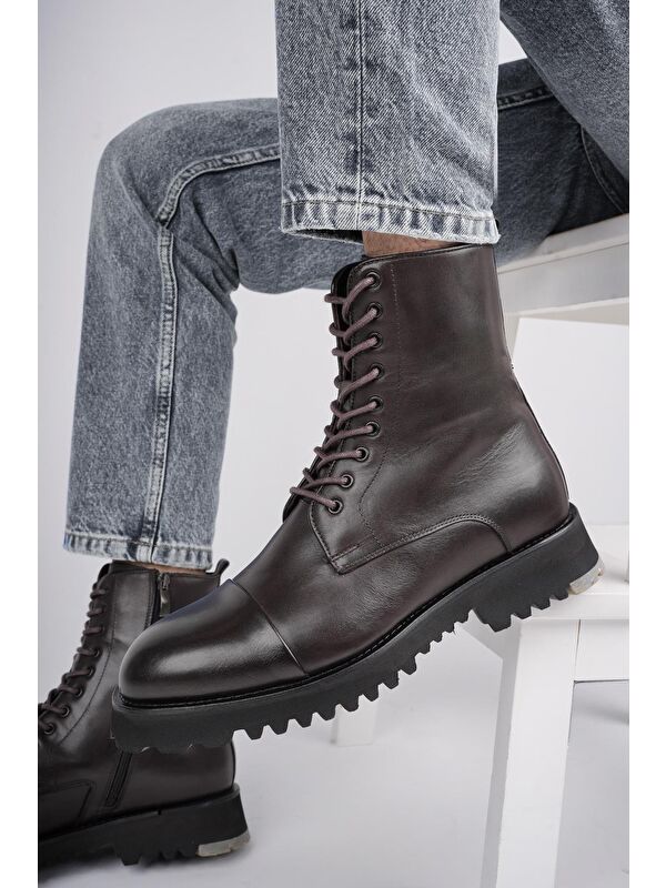 HERNANDEZ Bağcıklı Fermuarlı Hakiki Deri Kaymaz Taban Erkek Postal Bot - Görsel 7