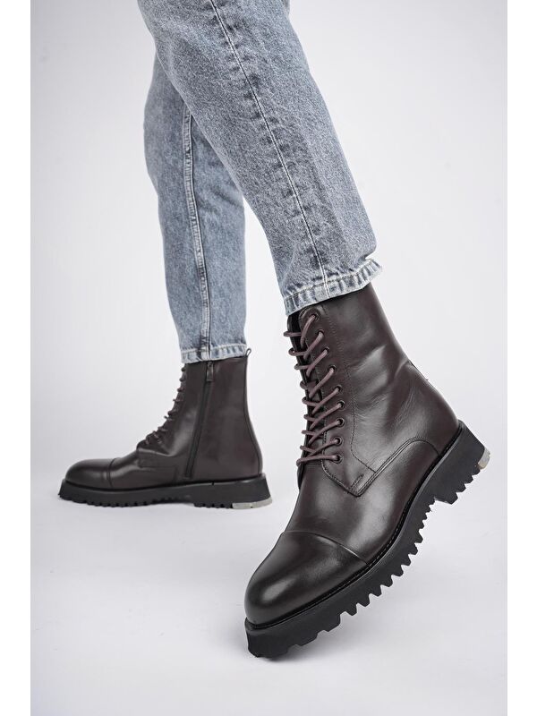 HERNANDEZ Bağcıklı Fermuarlı Hakiki Deri Kaymaz Taban Erkek Postal Bot - Görsel 8