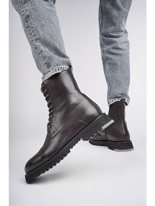 HERNANDEZ Bağcıklı Fermuarlı Hakiki Deri Kaymaz Taban Erkek Postal Bot - Görsel 9