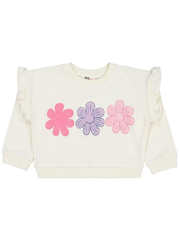Civil Girls Renkli Papatya Baskılı 2-5 Yaş Sweatshirt - Ekru 2-3 Yaş