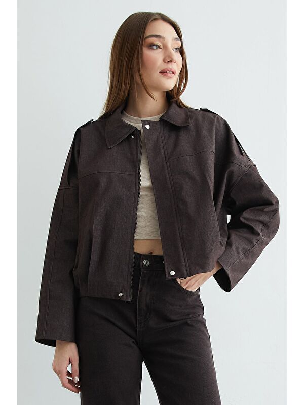 Fullamoda Fermuarlı Oversize Jean Ceket