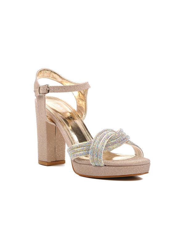 Altın Kadın Topuklu Abiye Ayakkabı 655325 - Görsel 4