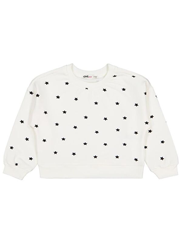 Civil Girls Yıldız Baskılı 2-5 Yaş Sweatshirt - Ekru 5-6 Yaş