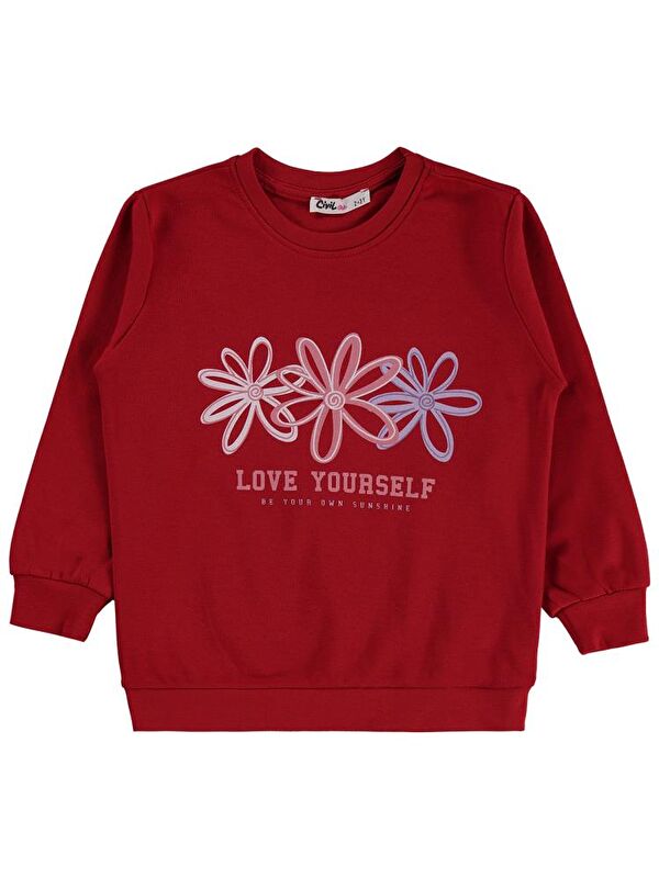 Civil Girls Renkli Çiçek 2-5 Yaş Sweatshirt - Kırmızı 4-5 Yaş
