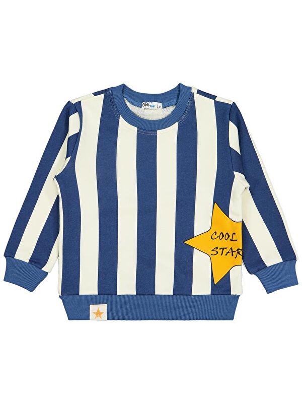 Civil Boys Çizgili Yıldız Baskılı 2-5 Yaş Sweatshirt - Mavi4-5 Yaş