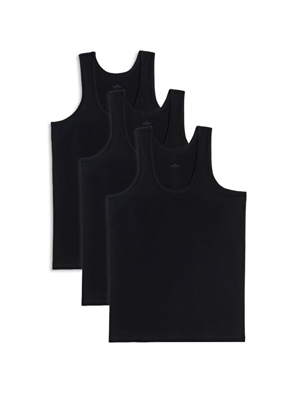 TUDORS 3 Adet Compact Penye Siyah Erkek Atlet %100 Pamuk Standart Fit Normal Kesim 3'Lü Paket