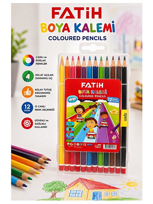 Artlantis 12 li Kuru Boya Kalemi Plastik Kutu 1 Paket Fatih 12 Renk Kuruboya Tam Boy Renkli Kalem