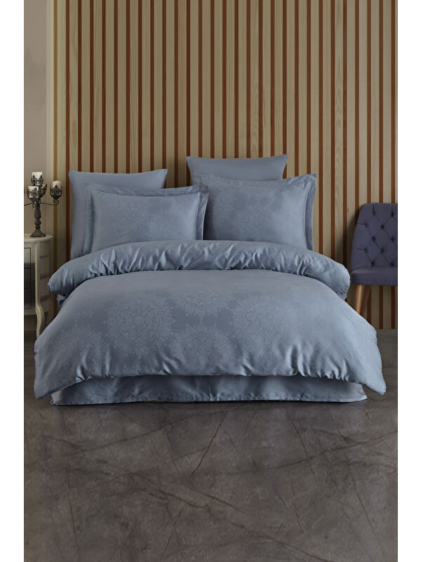 Varol (Family Size) Liyosel Jakar Nevresim Takımı - Nothingham İndigo