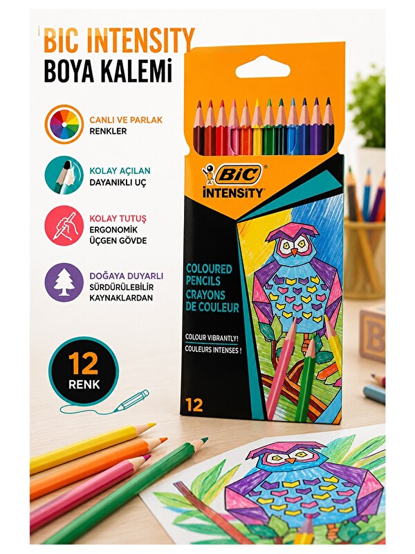 Artlantis 12 li Kuru Boya Kalemi Karton Kutu 1 Paket Bic İntensity 12 Renk Kuruboya Tam Boy
