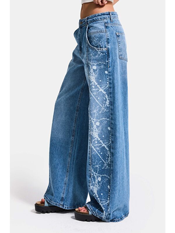 It's Basic Kadın Mavi 2s6-24 Wide Leg Fit Bol Kesim %100 Pamuk Özel Tasarım Denim Jean