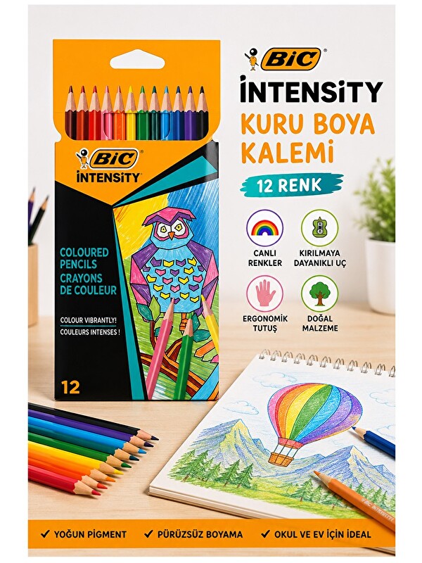 artmaster 12 li Kuru Boya Kalemi Karton Kutu 1 Paket Bic İntensity 12 Renk Kuruboya Tam Boy