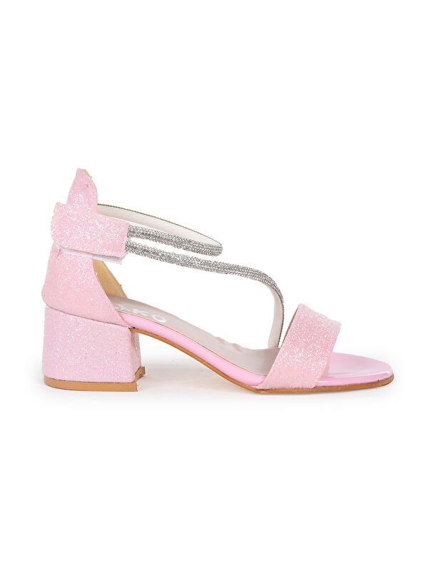 Pisar Kum Simli Günlük Kız Çocuk 4 Cm Topuklu Sandalet Abiye Ayakkabı - Görsel 4