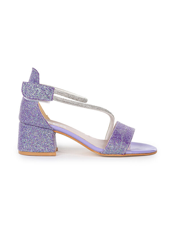 Pisar Kum Simli Günlük Kız Çocuk 4 Cm Topuklu Sandalet Abiye Ayakkabı - Görsel 4