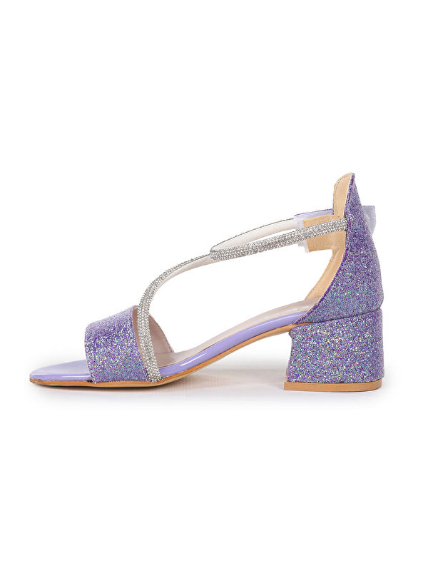 Pisar Kum Simli Günlük Kız Çocuk 4 Cm Topuklu Sandalet Abiye Ayakkabı - Görsel 5