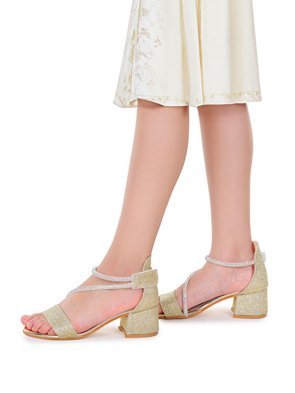 Pisar Kum Simli Günlük Kız Çocuk 4 Cm Topuklu Sandalet Abiye Ayakkabı - Görsel 3