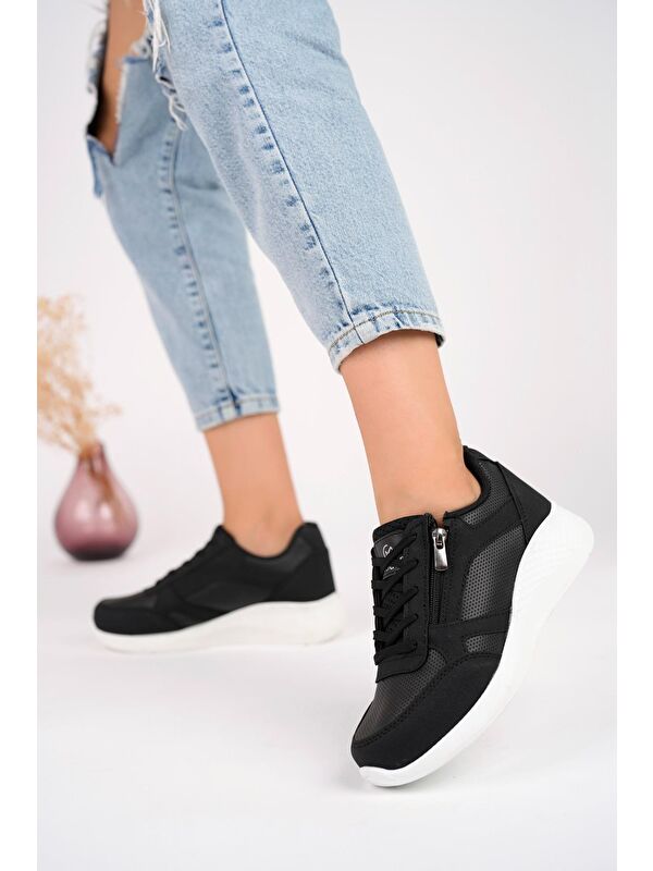 ASİA Kadın Ortopedik Günlük Bağcıklı Yandan Fermuarlı Rahat Sneaker Spor Ayakkabı - Görsel 3