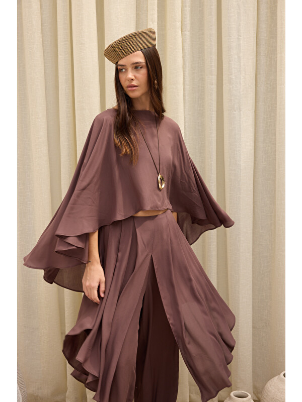Mai Collection Marina Etek Detaylı Kahve Pantolon Takım