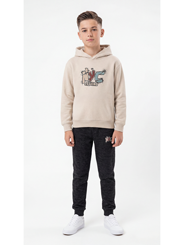 Mışıl Kids Nyc Legend Baskılı Kapüşonlu Alt Üst Erkek Çocuk Eşofman Takımı