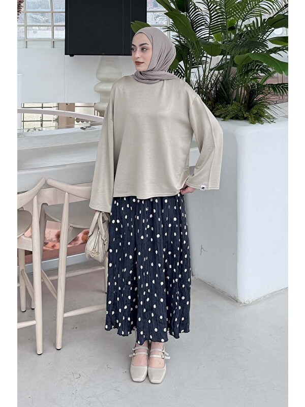 Lamelif Kol Armalı Sweatshirt Bej