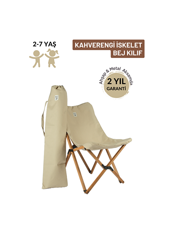 Bag The Joy Kıds Katlanır Ahşap Kamp Bahçe Sandalyesi Kahverengi İskelet Yeşil Kılıf