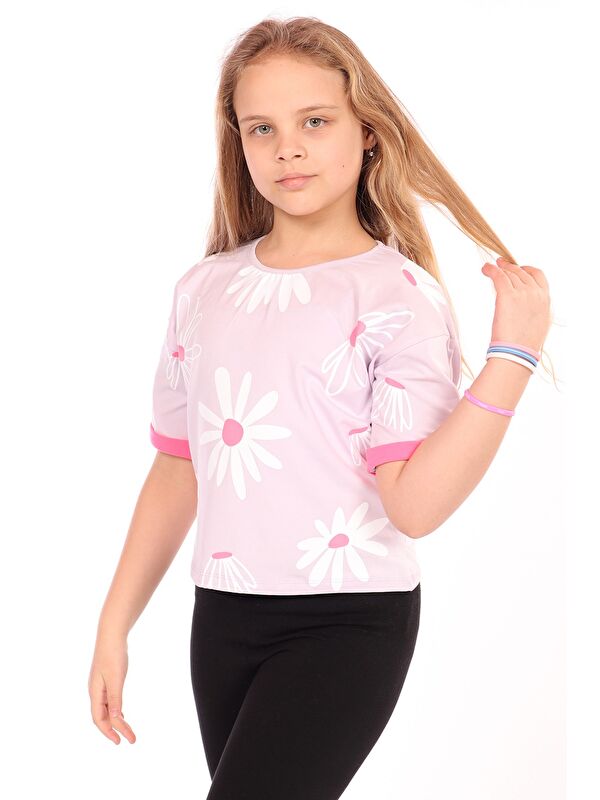 Toontoykids Kız Çocuk Komple Papatya Baskılı Tişört