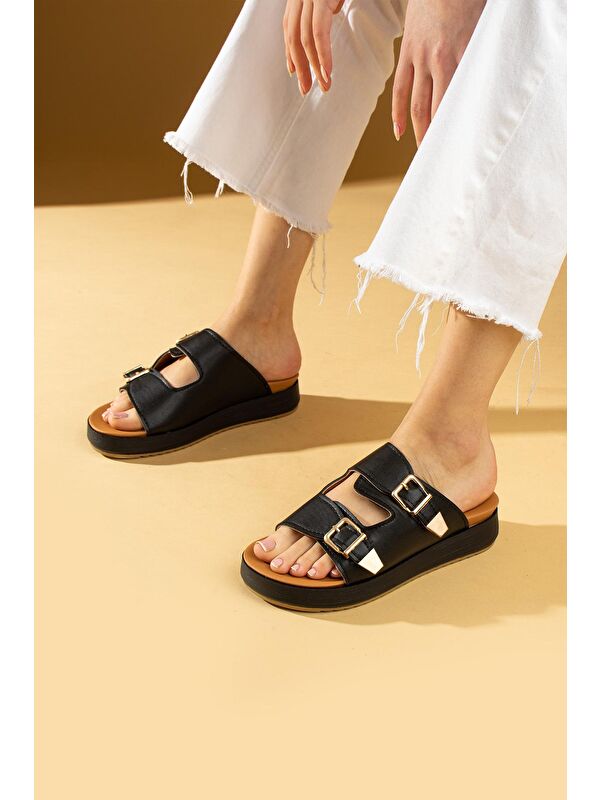 Çift Gold Tokalı Comfort Taban Kadın Terlik - Görsel 4