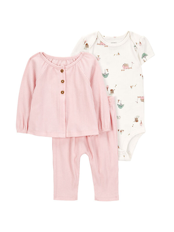 Carter's Kız Bebek Pembe 3Lü Hırkalı