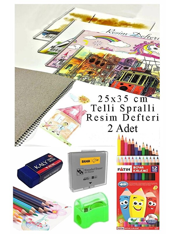 Artlantis 12 Renk Kuru Boya 25x35 cm Telli Spralli Resim Defteri Hamur Silgi Kalemtraş 15 Yaprak Resim Defteri