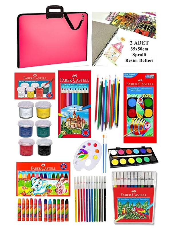 Artlantis Öğrenci Boyama Seti 11 Parça 1 Paket 35x50 Resim Çantası Resim Defter Fabe Sulu - Kuru -Pastel Boya