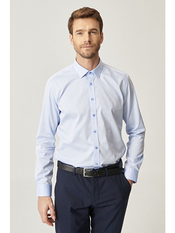 Altınyıldız Classics Erkek Açık Mavi Ütü Gerektirmeyen Non-Iron Taılored Slim Fit Dar Kesim %100 Pamuk Gömlek