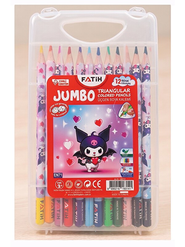Artlantis 12 li Jumbo Kuru Boya Kalemi Plastik Kutu 1 Paket Kuromi Figürlü Kalın 12 Renk Tam Boy