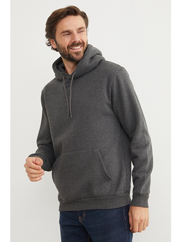 Fullamoda 3 İplik Kanguru Cepli Kapüşonlu Sweatshirt