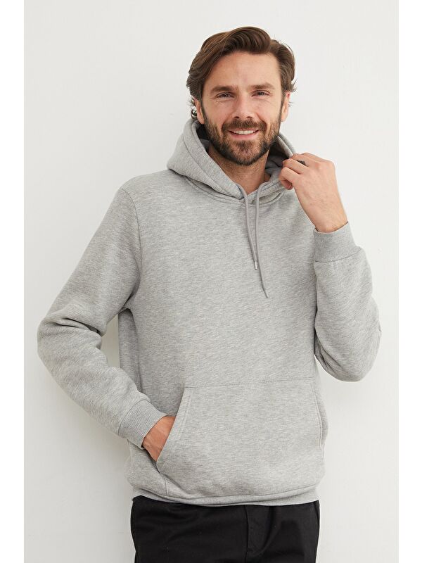 Fullamoda 3 İplik Kanguru Cepli Kapüşonlu Sweatshirt