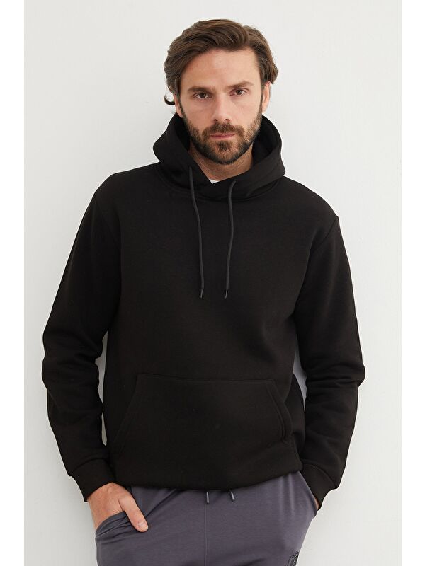 Fullamoda 3 İplik Kanguru Cepli Kapüşonlu Sweatshirt