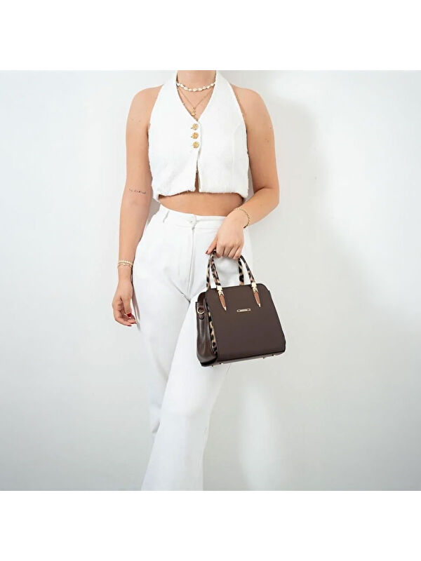 Silver Polo Kadın Omuz Çantası 1136-47900 SILVER POLO BAYAN ÇANTASI M105 KAHVE-MAT KAHVE-LEOPAR TABA
