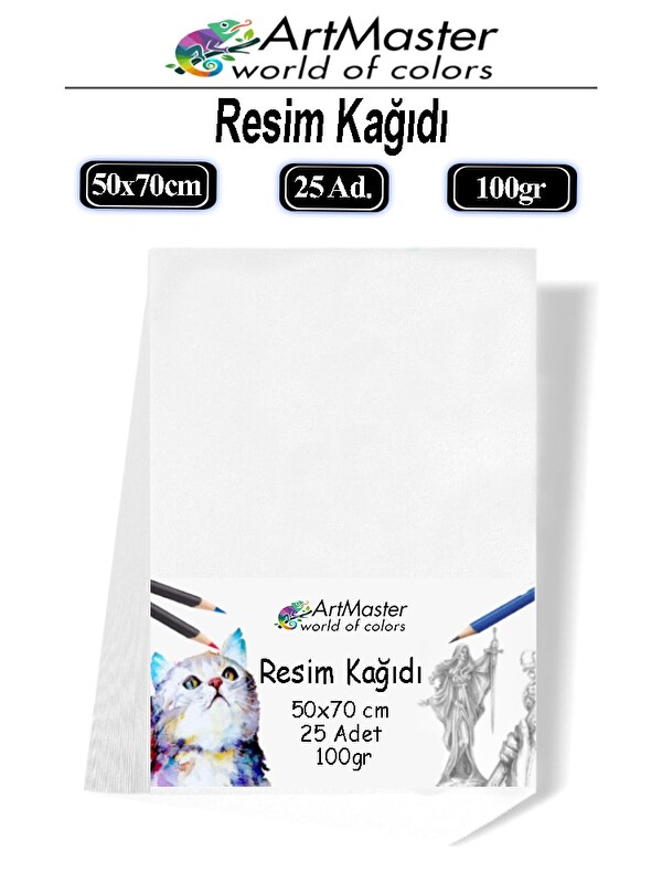artmaster Resim Kağıdı 50X70 25 Li Paket 100 gr 1 Paket 50*70 Kuru Boya Pastel Boya Guaj Boya Sulu Boya Resim