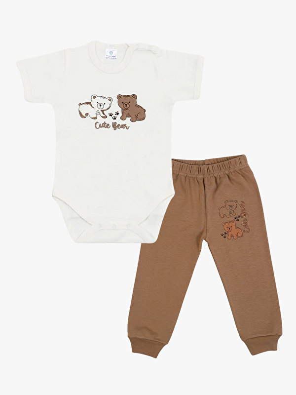 Luggi Baby Bisiklet Yaka Kısa Kollu Baskılı Erkek Bebek Çıtçıtlı Body ve Pantolon 2'li Takım